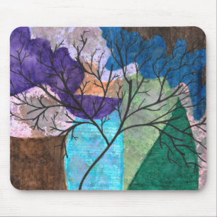 Mousepad Silhueta de Árvore Abstrata em Aquarela Colorida