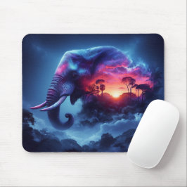 Mousepad Silhueta de Elefante Mesclada com Pôr do Sol Vibra
