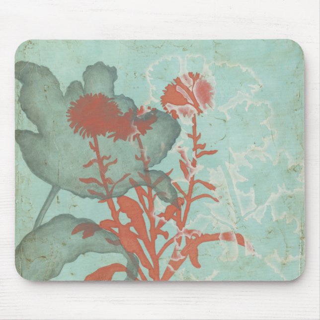 Mousepad Silhueta de Flores Vermelhas em Fundo Teal (Frente)