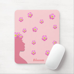 Mousepad Silhueta de mulher, flores & texto em rosa