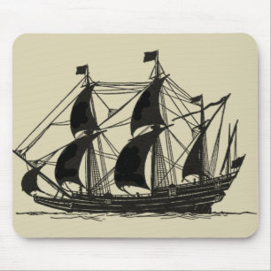 Mousepad Silhueta de navio com velas para barrar