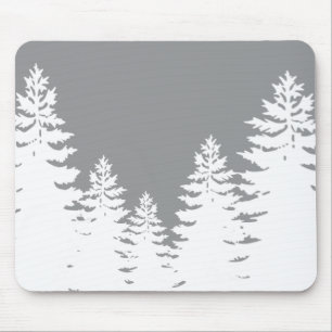 Mousepad Silhueta de pinheiro branco de cinza minimalista