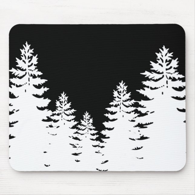 Mousepad Silhueta de pinheiros brancos e negros minimalista (Frente)