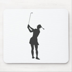 Mousepad Silhueta de uma mulher jogando golfe