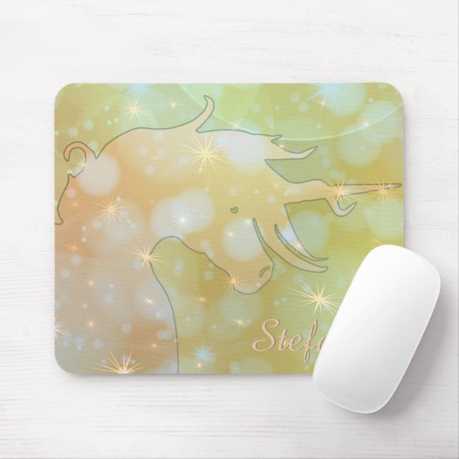 Mousepad Silhueta de Unicórnio Flutuante (estrelas amarelas (Com mouse)