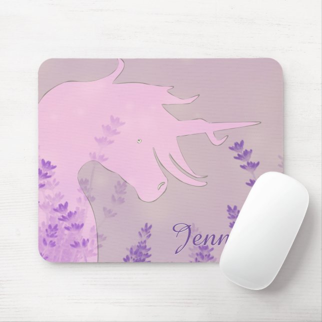 Mousepad Silhueta de Unicórnio Flutuante (flores roxas) (Com mouse)
