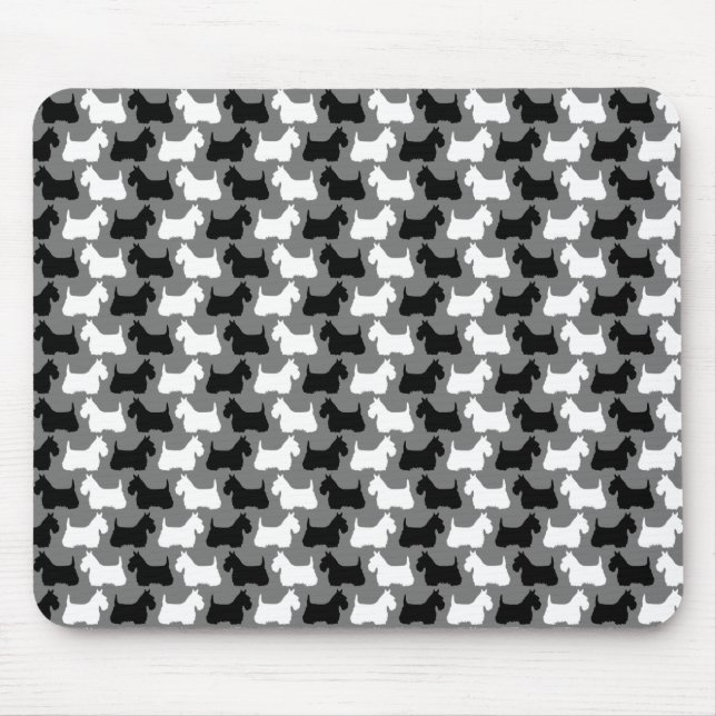 Mousepad Silhueta do Terrier Escocês, preto/branco/cinza (Frente)