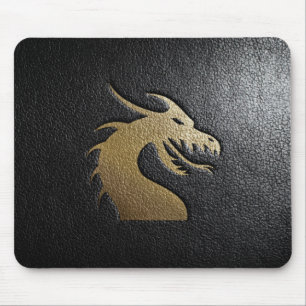 Mousepad Silhueta dourada do dragão no couro preto