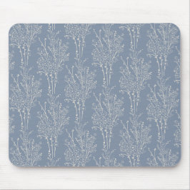 Mousepad Silhueta Floral Espalhada Botânica | Azul Desbotad