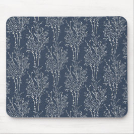 Mousepad Silhueta Floral Espalhada Botânica | Azul Naval