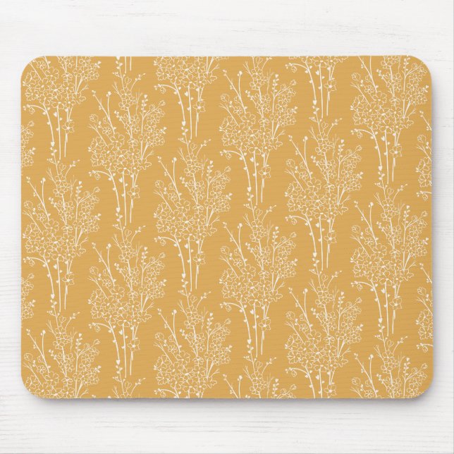Mousepad Silhueta Floral Espalhada Botânica | Ocre Suave (Frente)