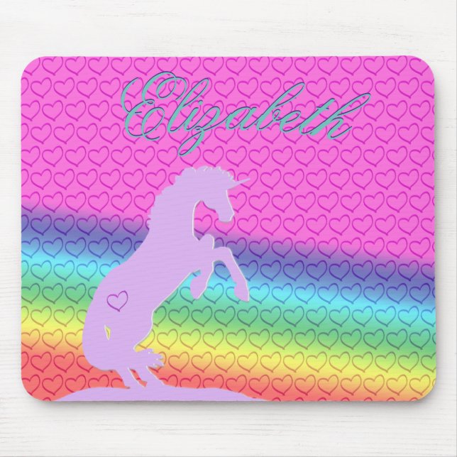 Mousepad Silhueta lavanda Unicorn (arco-íris/coração) (Frente)