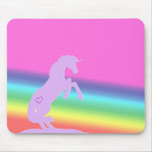 Mousepad Silhueta lavanda Unicorn (fundo arco-íris)