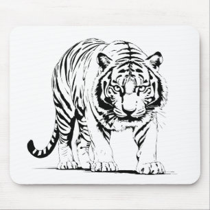 Mousepad Silhueta Majestosa de Tigre em Arte Vetor Negrito