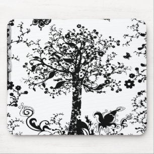 Mousepad Silhueta preta & branca da borboleta da árvore