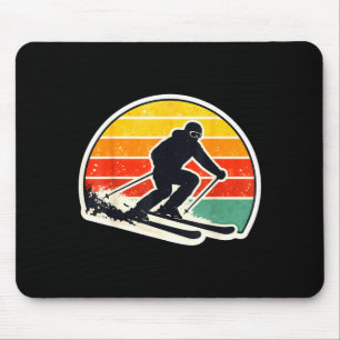 Mousepad Silhueta retrô de esquiador no pôr do sol vintage 