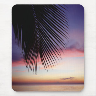 Mousepad Silhueta tropical da palmeira da praia roxa do por
