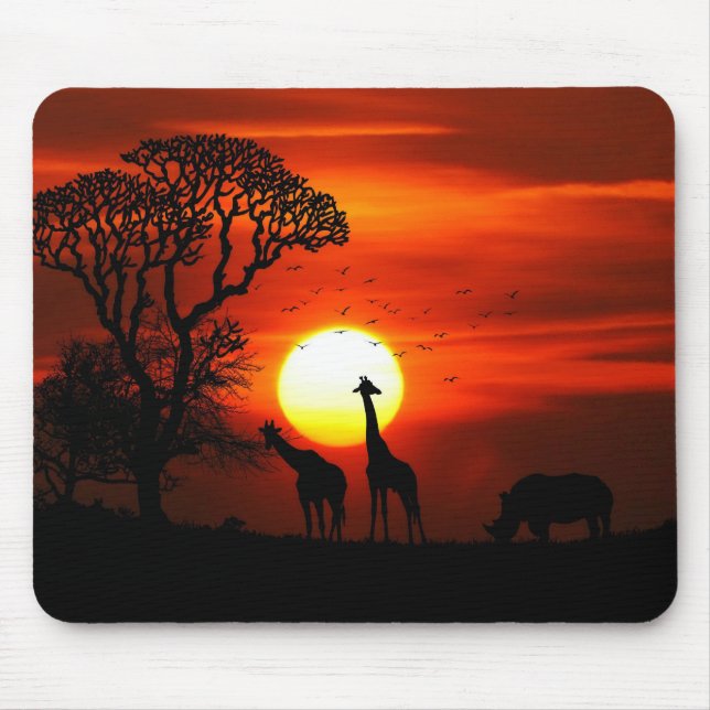 Mousepad Silhuetas africanas do animal do por do sol do (Frente)