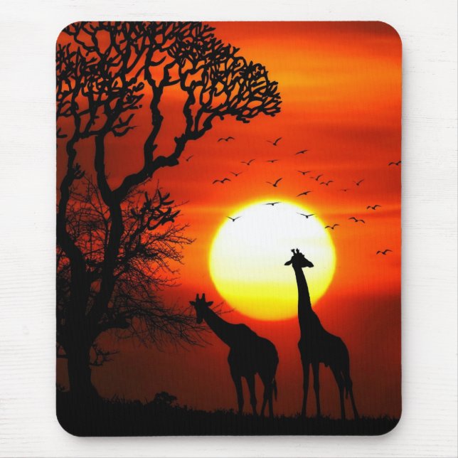 Mousepad Silhuetas africanas do girafa do por do sol do (Frente)