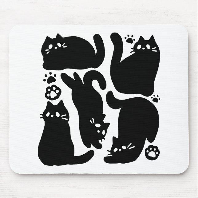 Mousepad Silhuettes de Gato Negro - Design de Felino Cinto (Frente)