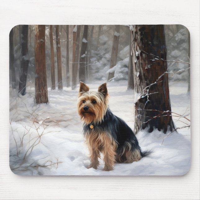 Mousepad Silky Terrier Deixe Nevar Natal  (Frente)