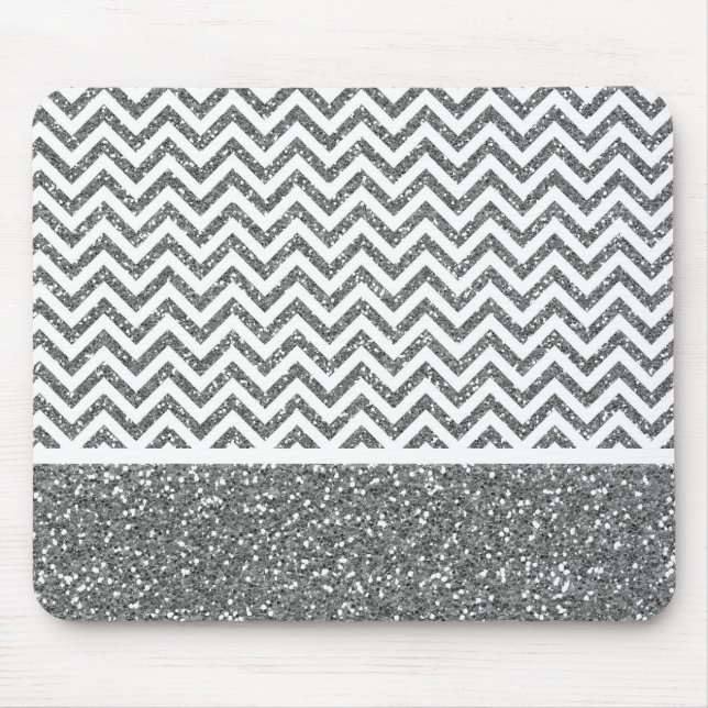 Mousepad Silver Faux Glitter Chevron (Frente)