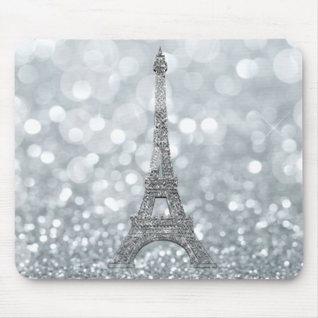 Mousepad Silver Glitter Sparkle Paris Eiffel Tower Glam (Frente)