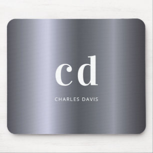 Mousepad Silver name monogram initails metallic