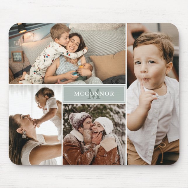 Mousepad Silver Sage Modern 4 Photo Collage & Name (Frente)