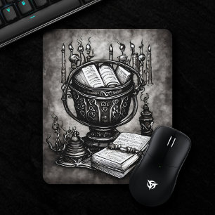 Mousepad Silvery Steampunk Cauldron Spellbooks and Potions