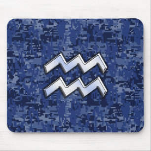 Mousepad Símbolo Aquarius Zodiac no decor azul do camo dig