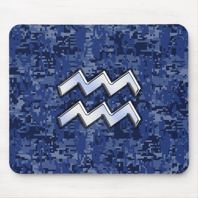 Mousepad Símbolo Aquarius Zodiac no decor azul do camo digi (Frente)