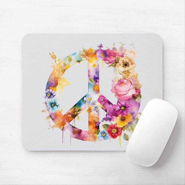 Mousepad Símbolo da Paz Boho Hippy 60s 70s (Com mouse)