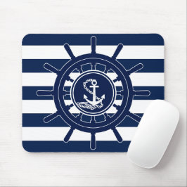 Mousepad Símbolo de Âncora das Rodas do Navio, Stripes Azui