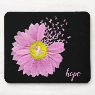 Mousepad símbolo de cancer da mama de margarida e fita ros