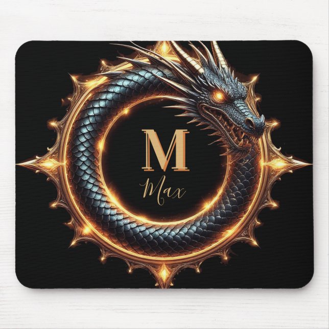 Mousepad 🐉 Símbolo de Dragão de Fantasia com Nome Personal (Frente)