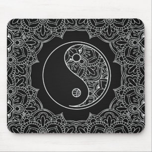 Mousepad Símbolo de Yin yang no ornamento preto e branco d