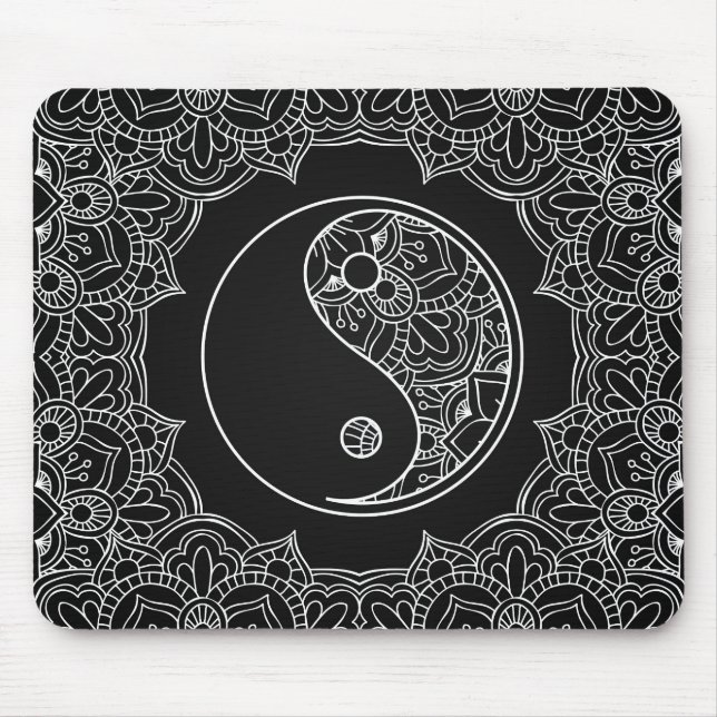 Mousepad Símbolo de Yin yang no ornamento preto e branco do (Frente)