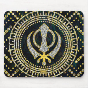 Mousepad Símbolo decorativo de Khanda com pedras preciosas