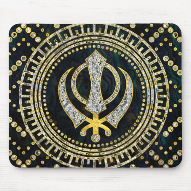 Mousepad Símbolo decorativo de Khanda com pedras preciosas (Frente)