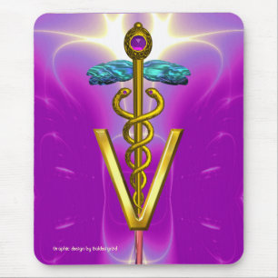 Mousepad SÍMBOLO do CADUCEUS DOURADO/roxo VETERINÁRIOS do