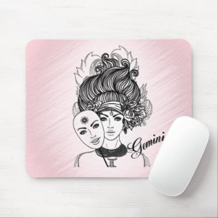 Mousepad Símbolo e signo do zodíaco de Gêmeos rosa