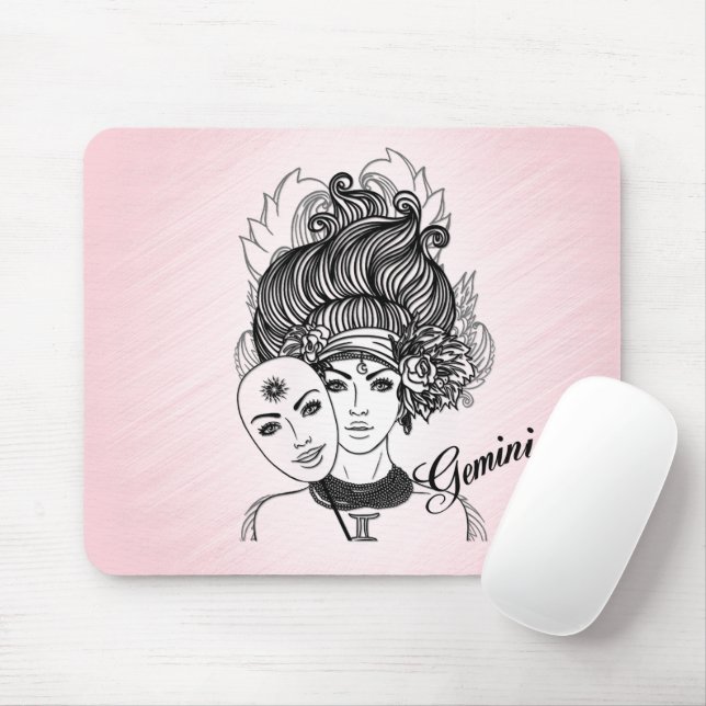 Mousepad Símbolo Gemini Zodiac e Sinal Rosa (Com mouse)