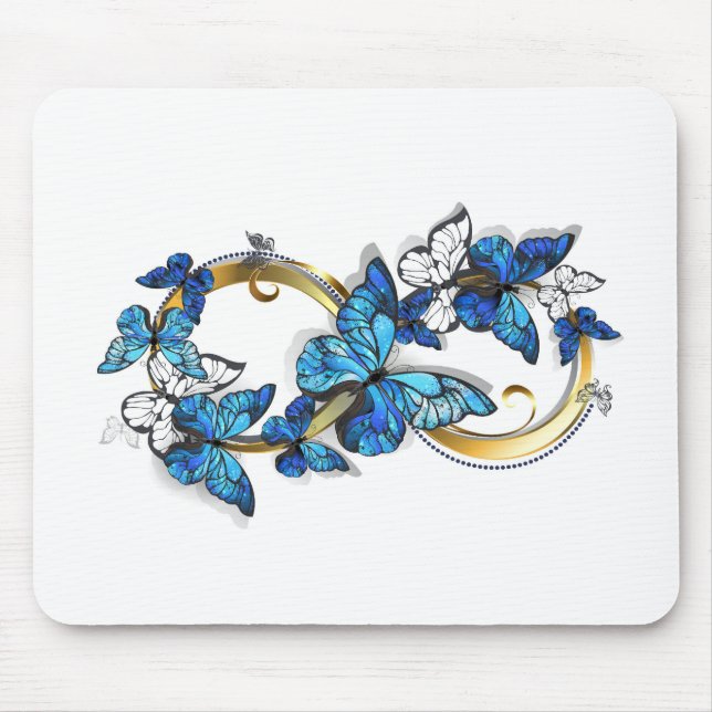 Mousepad Símbolo infinito de borboletas azuis Morpho (Frente)