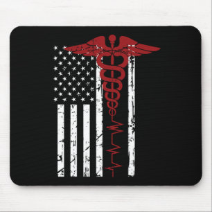 Mousepad Símbolo médico da bandeira americana Black Patriot
