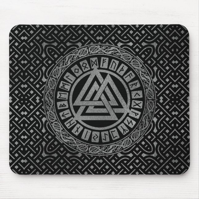 Mousepad Símbolo metálico de prata de Valknut no teste (Frente)
