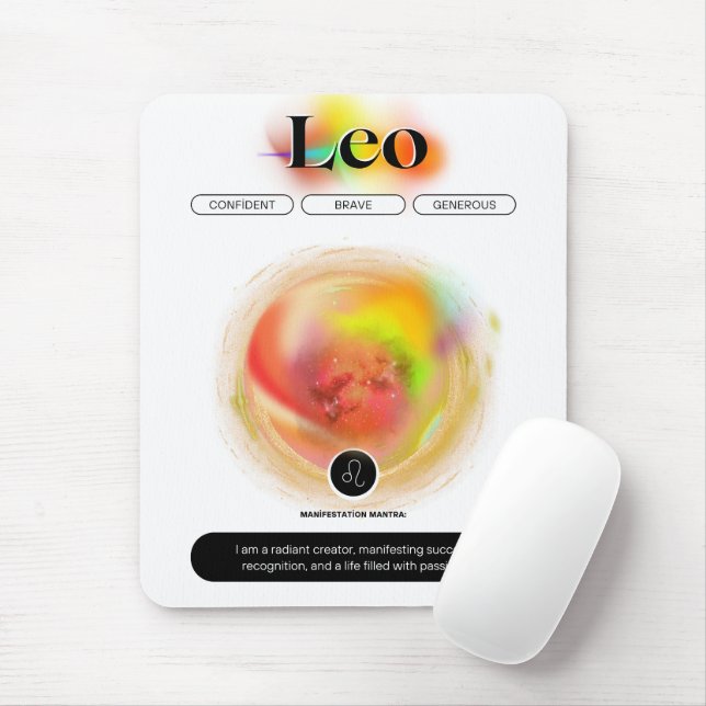 Mousepad Símbolo Moderno Zodiac Cotação Leo | Elemento Fogo (Com mouse)