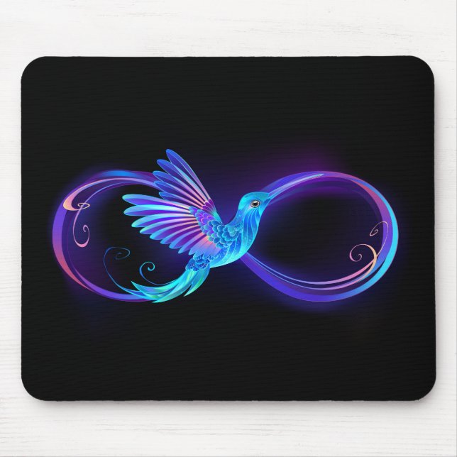 Mousepad Símbolo Neon Infinity com Hummingbird brilhante (Frente)