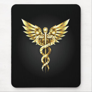 Mousepad Símbolo Poligonal Dourado Caduceus