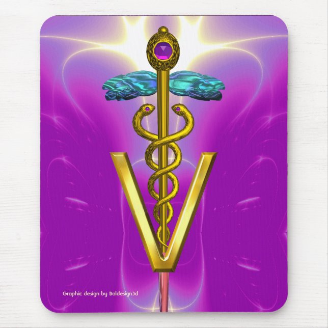 Mousepad SÍMBOLO VETERINÁRIO CADUEUS ouro / Roxo rosa (Frente)